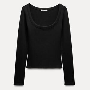 ZARA Black Long Sleeve T-Shirt Top - size large 4424/811